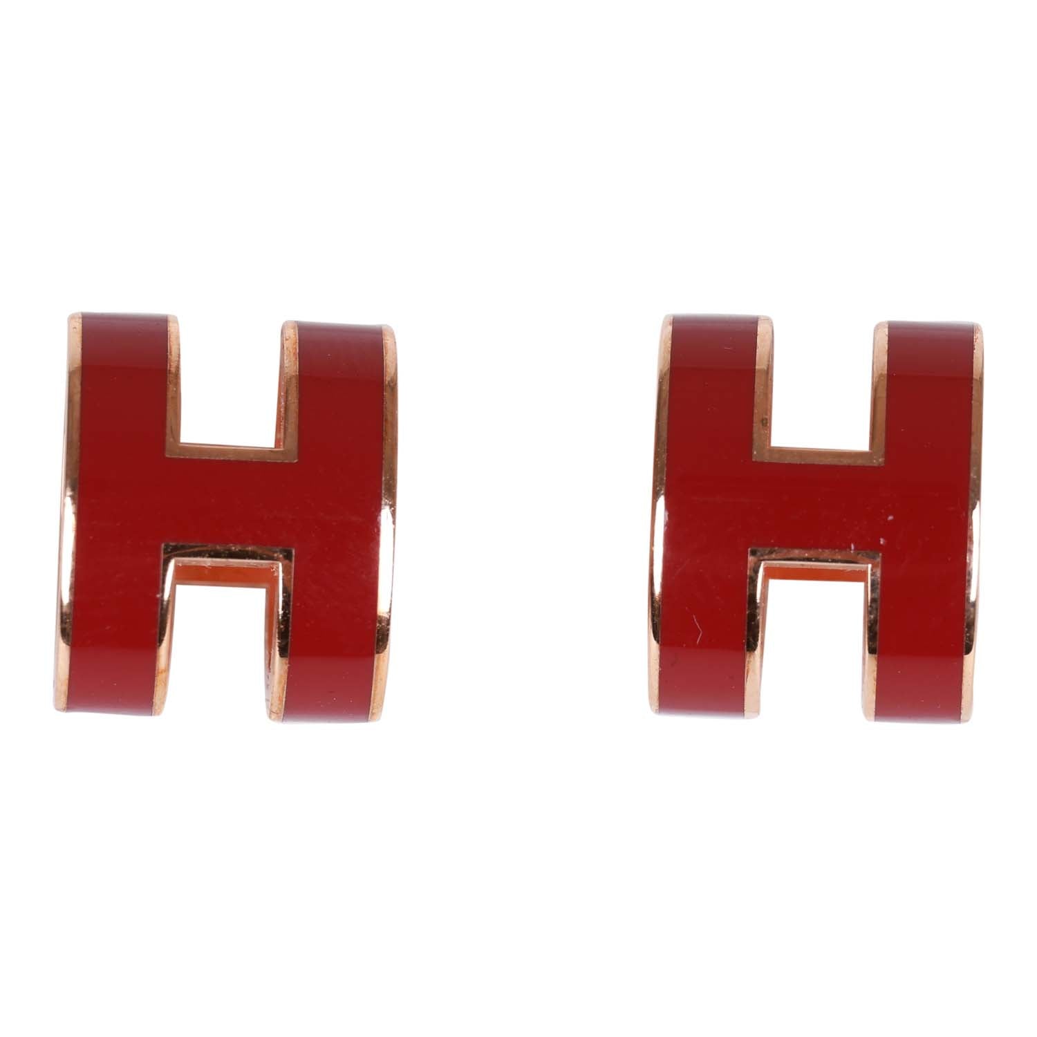 Hermes Red Enamel Mini Pop H Earrings RGHW