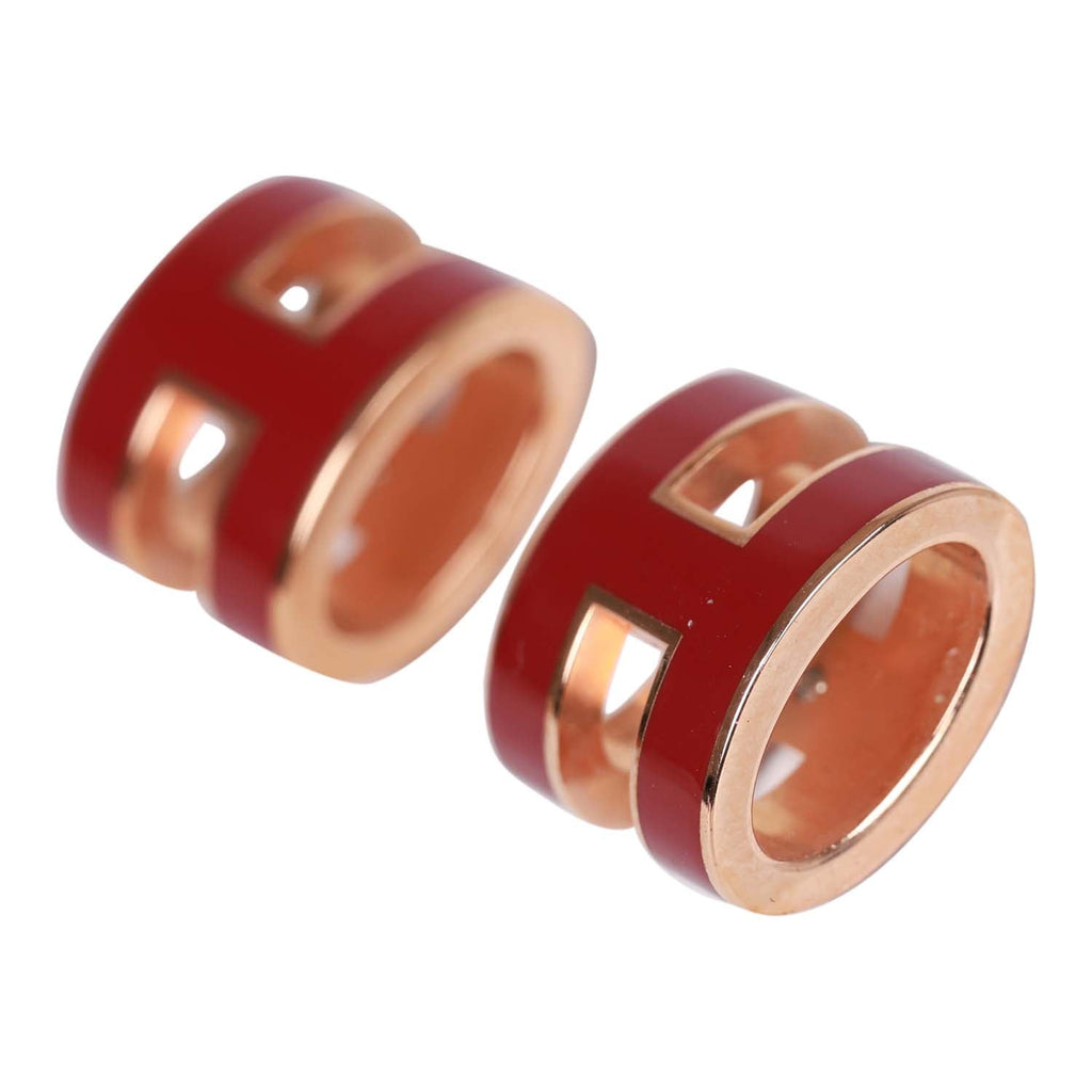 Hermes Red Enamel Mini Pop H Earrings RGHW