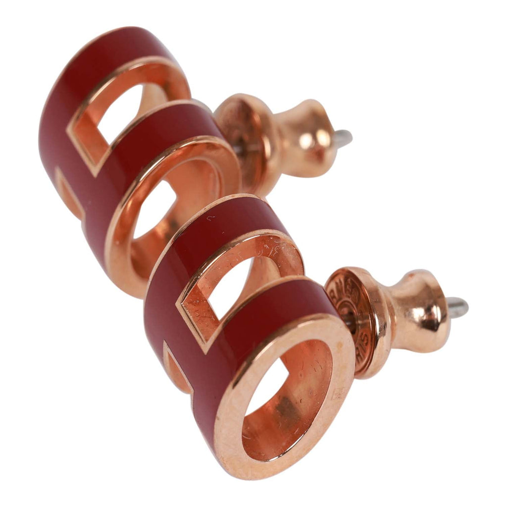 Hermes Red Enamel Mini Pop H Earrings RGHW