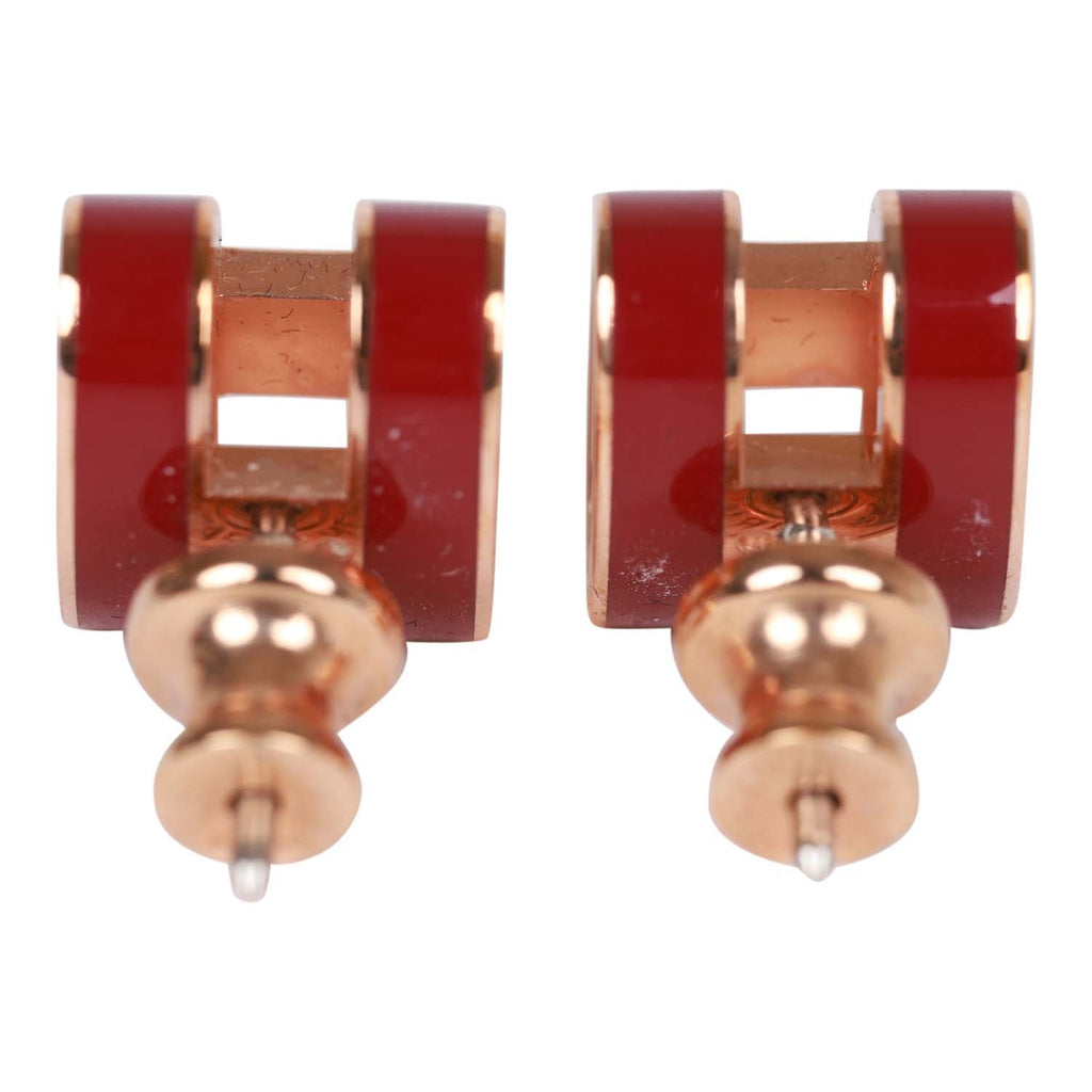 Hermes Red Enamel Mini Pop H Earrings RGHW