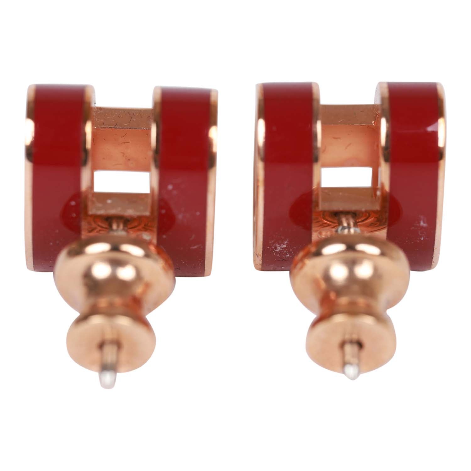 Hermes Red Enamel Mini Pop H Earrings RGHW