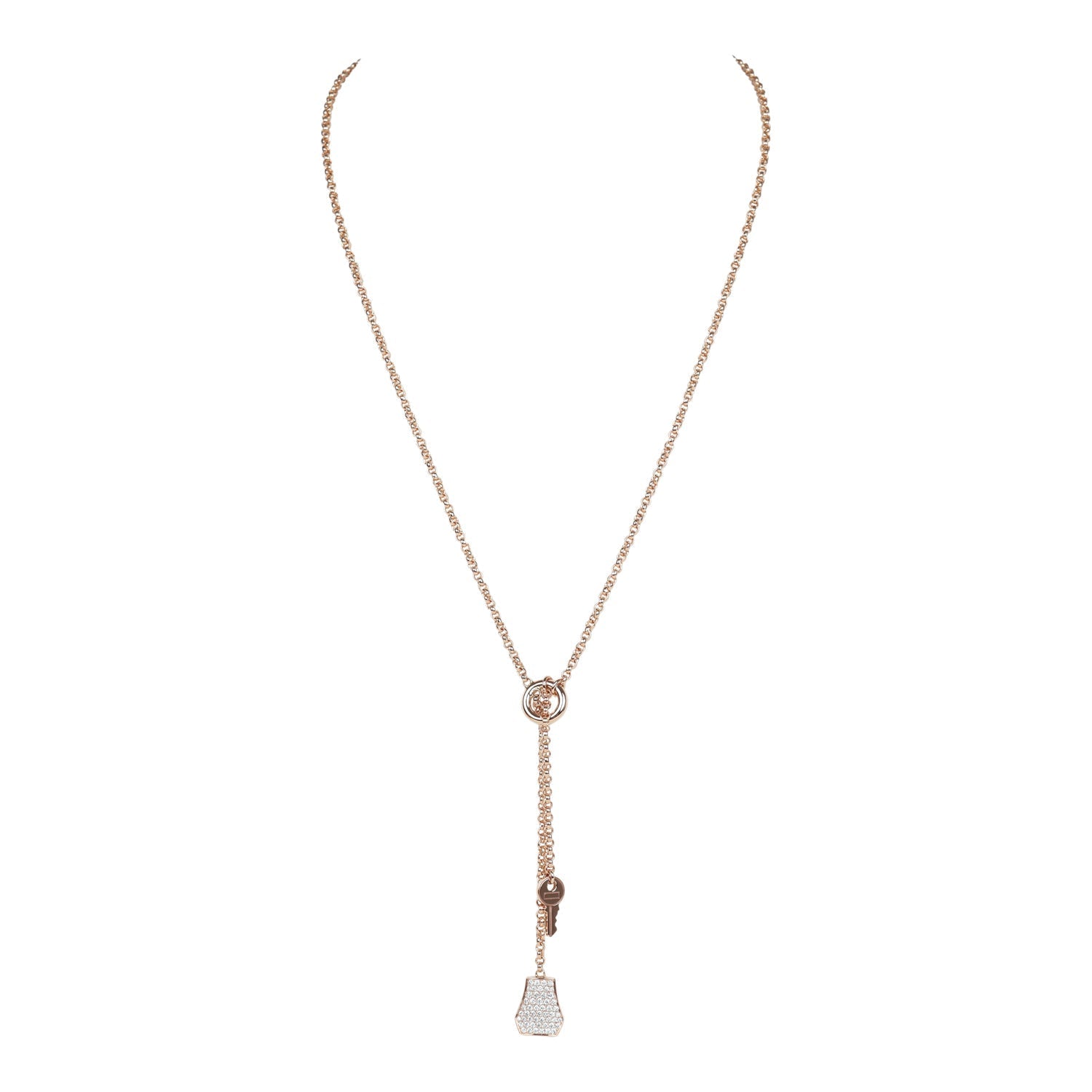 Hermes Kelly Chaine Lariat Necklace PM Diamonds 18K Rose Gold Hardware