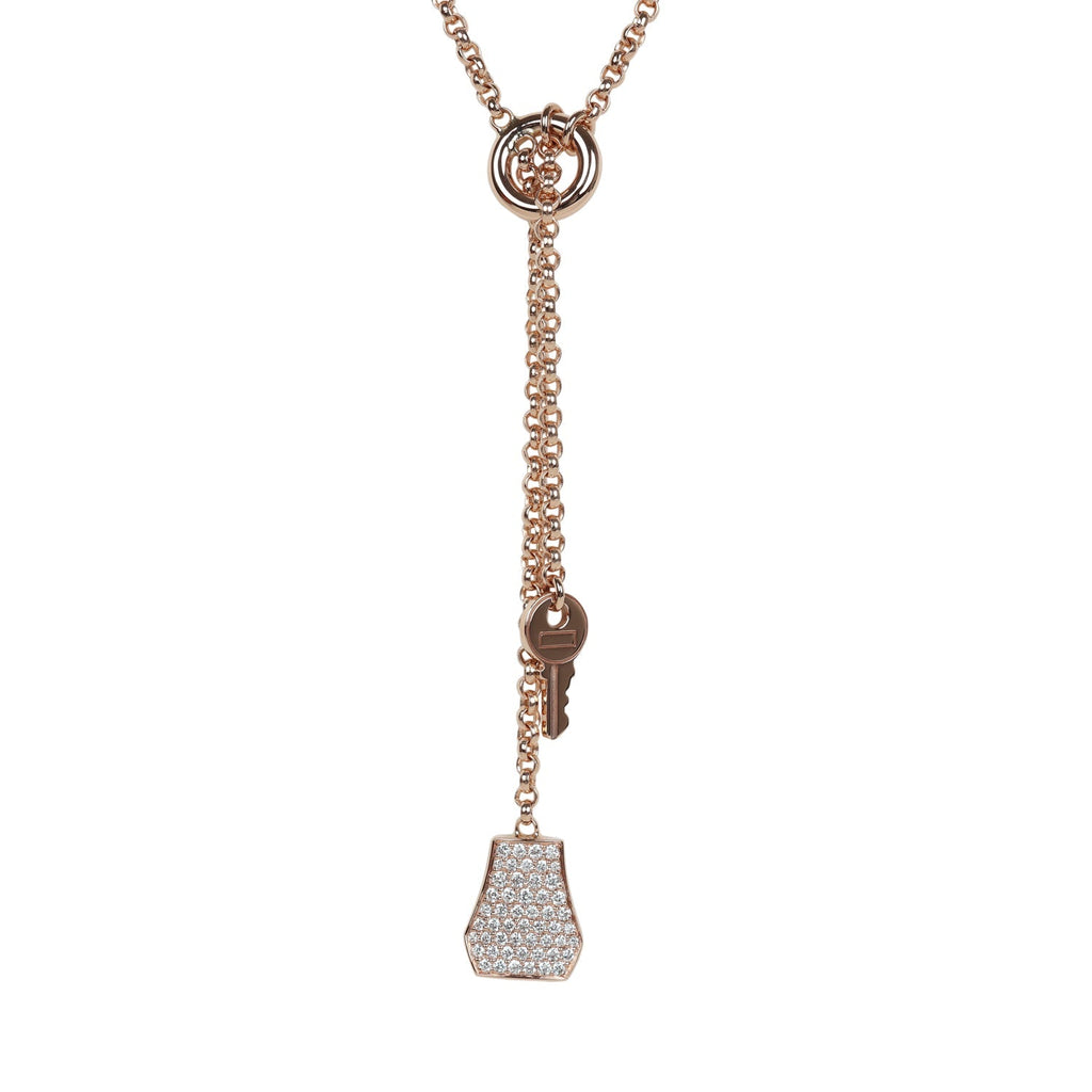 Hermes Kelly Chaine Lariat Necklace PM Diamonds 18K Rose Gold Hardware