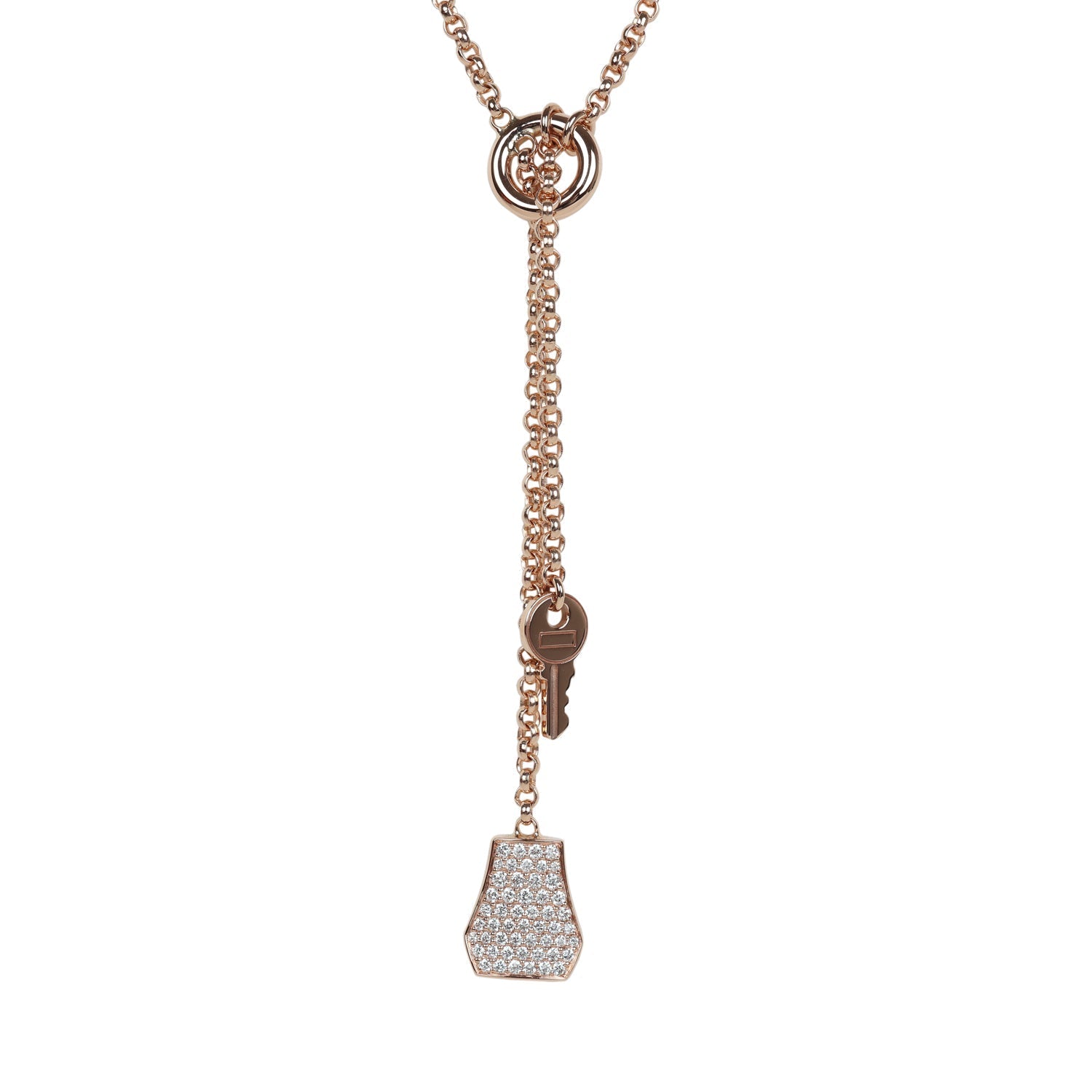 Hermes Kelly Chaine Lariat Necklace PM Diamonds 18K Rose Gold Hardware