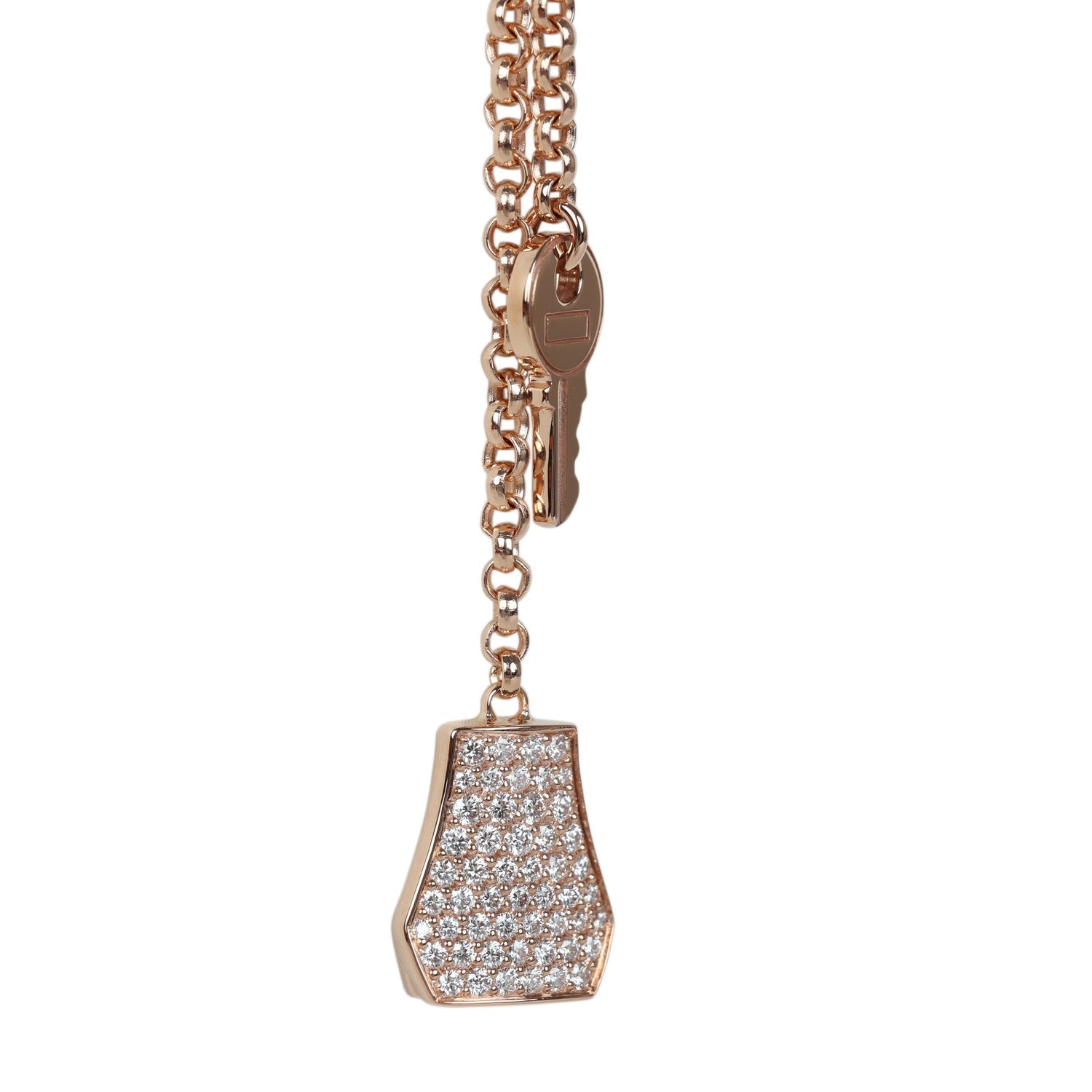 Hermes Kelly Chaine Lariat Necklace PM Diamonds 18K Rose Gold Hardware