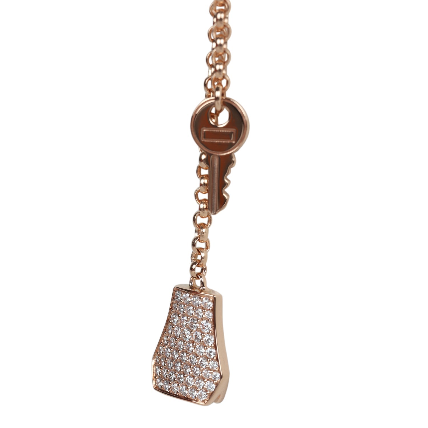 Hermes Kelly Chaine Lariat Necklace PM Diamonds 18K Rose Gold Hardware
