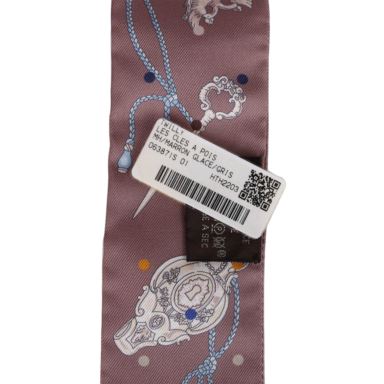 Hermes "Les Cles A Pois" Marron Silk Twilly Pair