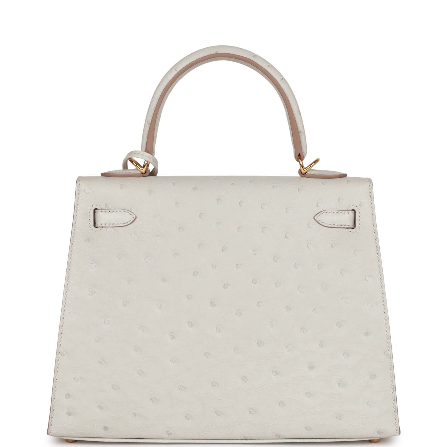 Hermes Kelly Sellier 25 Gris Perle Ostrich Gold Hardware