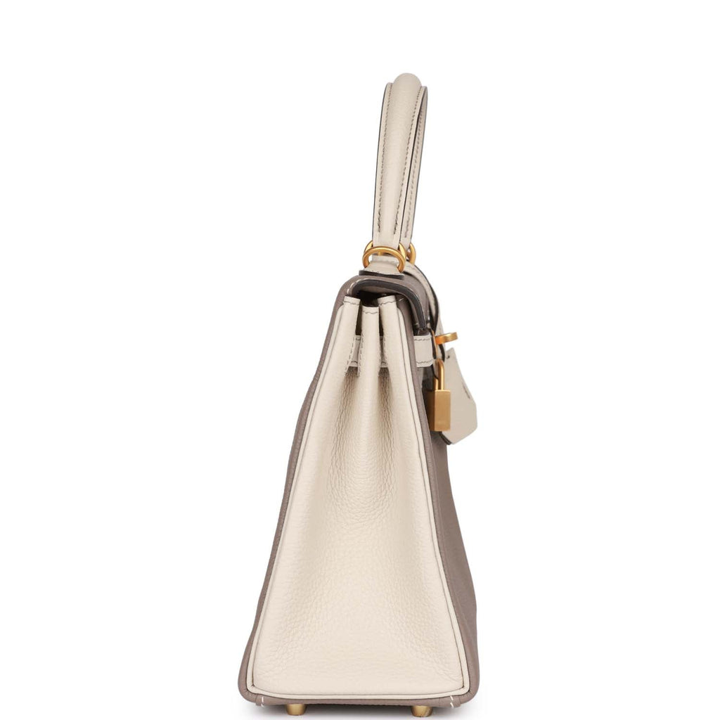 Hermes Special Order (HSS) Kelly Retourne 25 Gris Asphalte and Craie Togo Brushed Gold Hardware