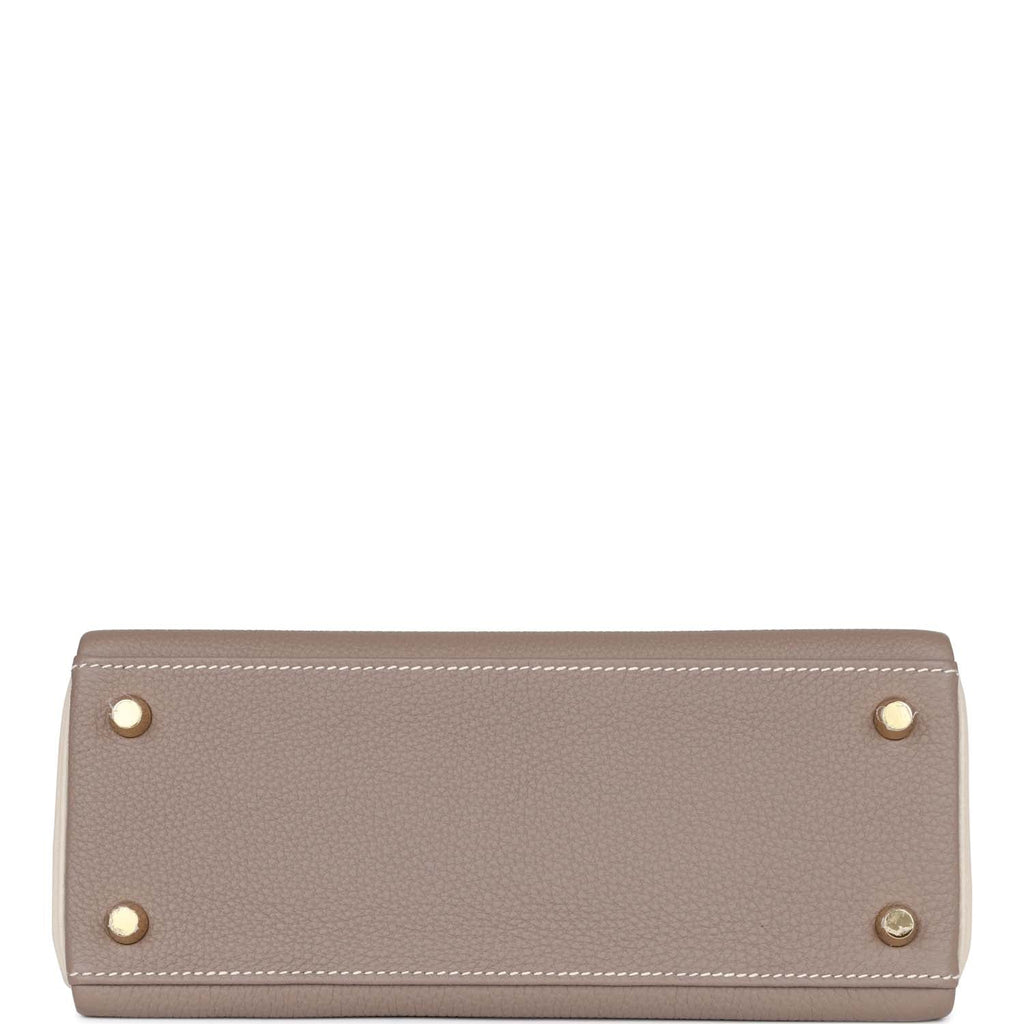 Hermes Special Order (HSS) Kelly Retourne 25 Gris Asphalte and Craie Togo Brushed Gold Hardware