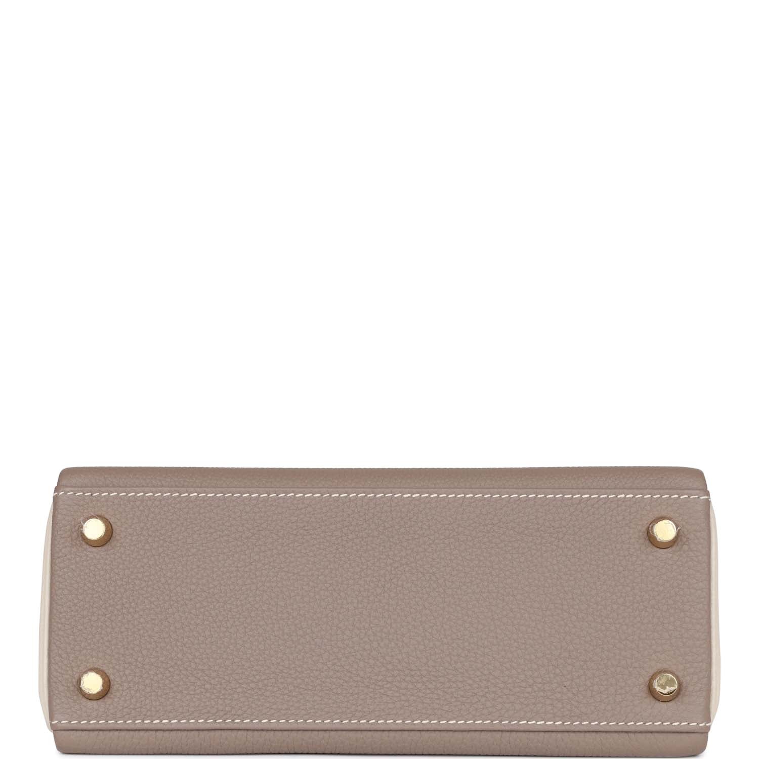 Hermes Special Order (HSS) Kelly Retourne 25 Gris Asphalte and Craie Togo Brushed Gold Hardware