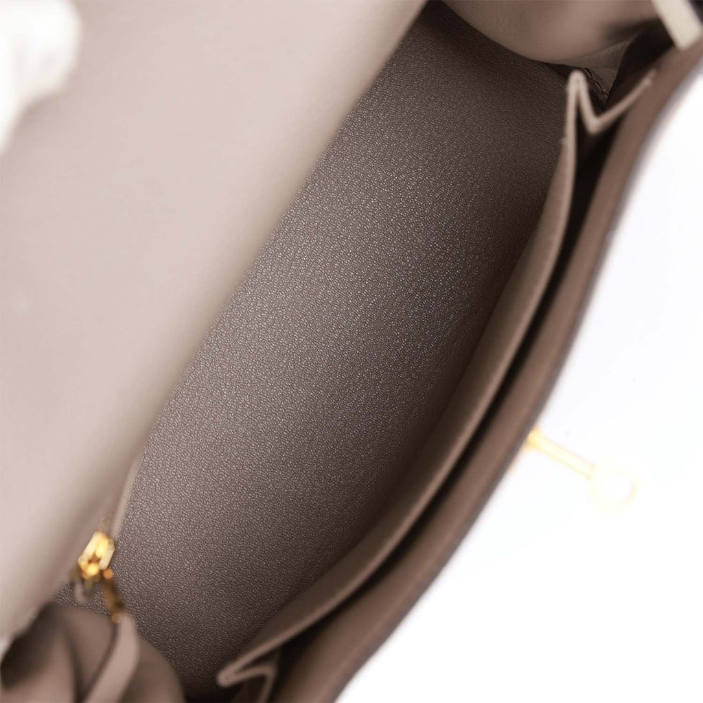 Hermes Special Order (HSS) Kelly Retourne 25 Gris Asphalte and Craie Togo Brushed Gold Hardware