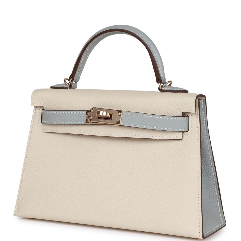 Hermes Special Order (HSS) Kelly Sellier 20 Craie and Bleu Lin Epsom Permabrass Hardware