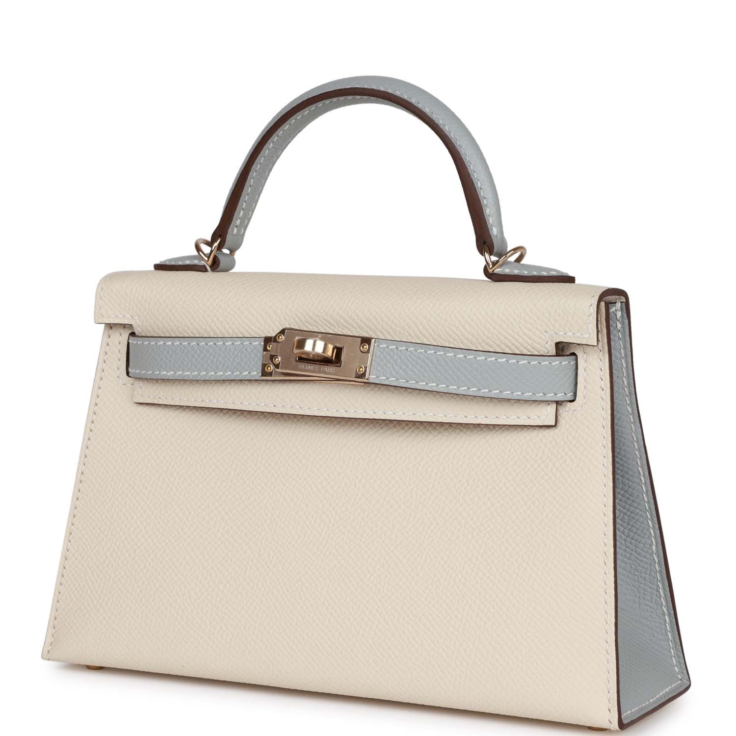 Hermes Special Order (HSS) Kelly Sellier 20 Craie and Bleu Lin Epsom Permabrass Hardware - Payment 1