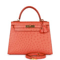 d Hermes Kelly Sellier 28 Tangerine Ostrich Gold Hardware