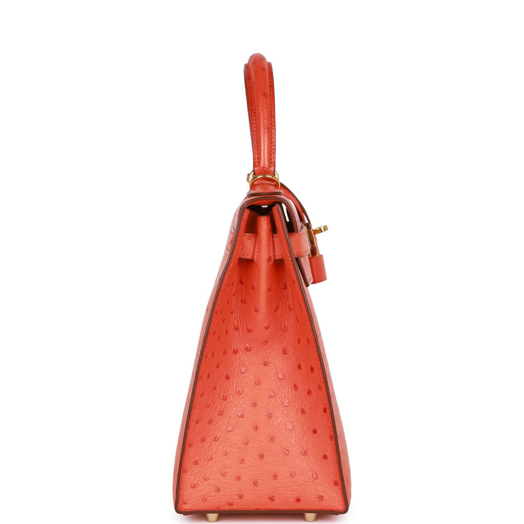 d Hermes Kelly Sellier 28 Tangerine Ostrich Gold Hardware