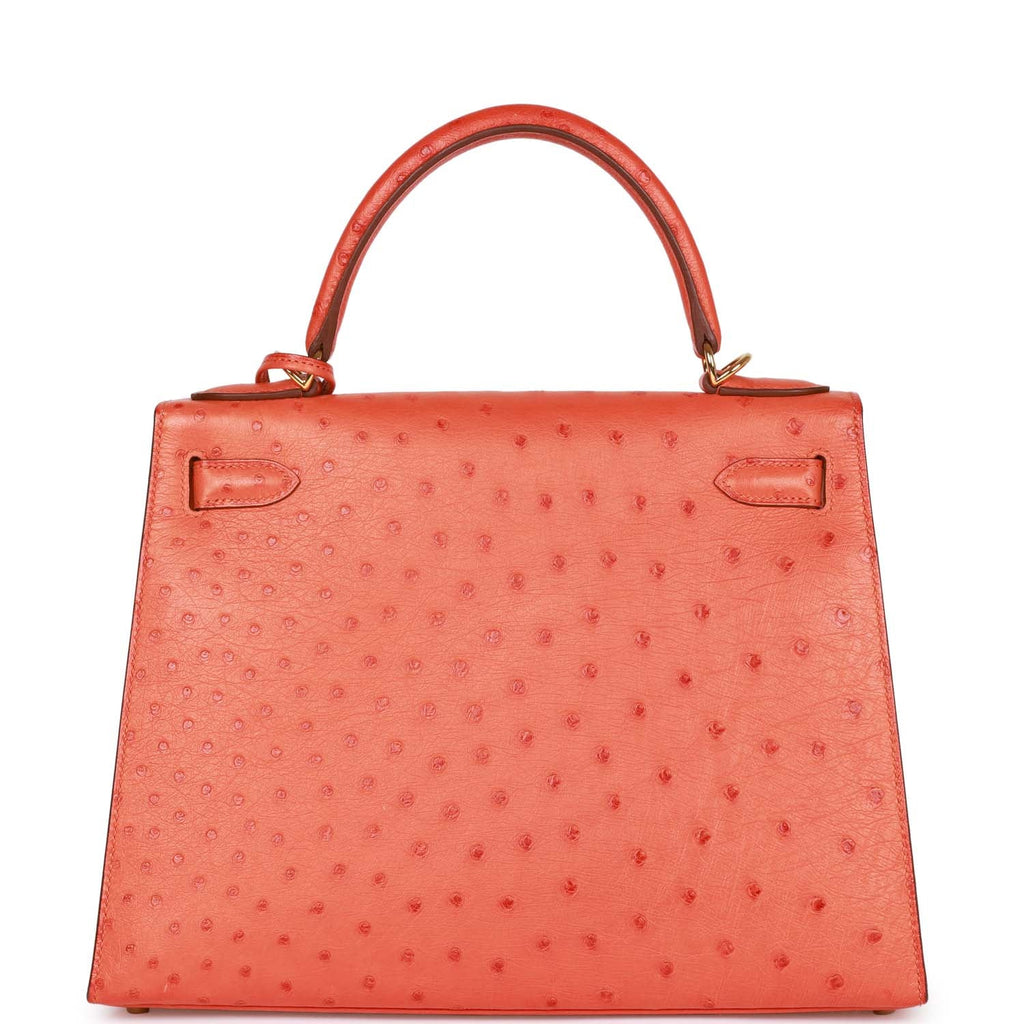 d Hermes Kelly Sellier 28 Tangerine Ostrich Gold Hardware