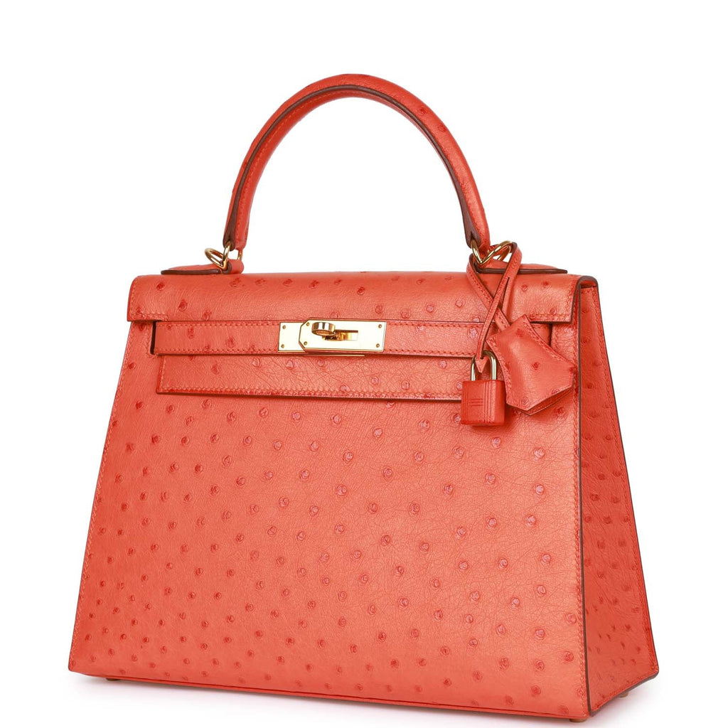 d Hermes Kelly Sellier 28 Tangerine Ostrich Gold Hardware