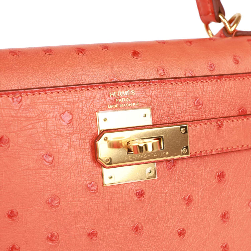 d Hermes Kelly Sellier 28 Tangerine Ostrich Gold Hardware