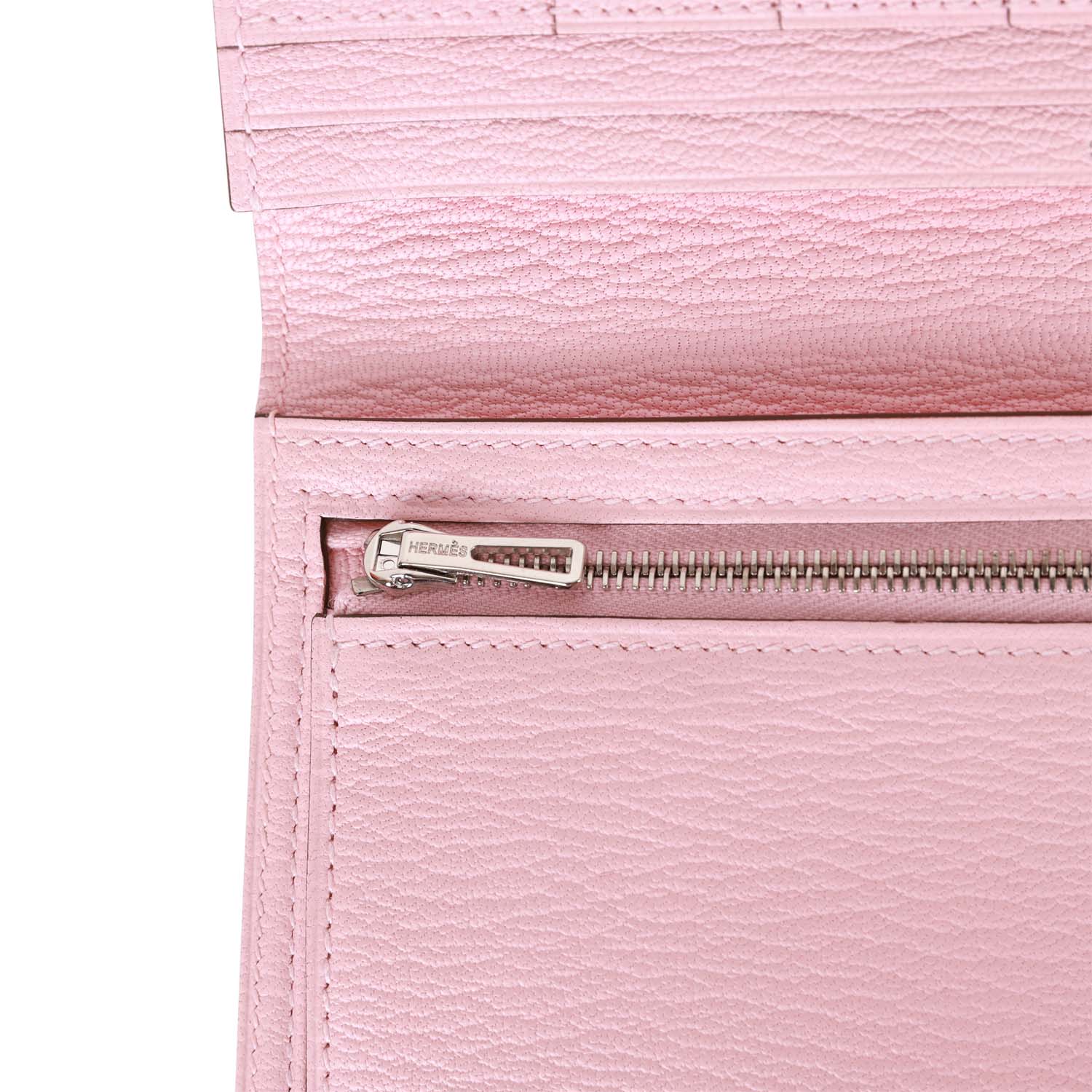 Hermes Bearn Gusset Wallet Rose Sakura Chevre Palladium Hardware