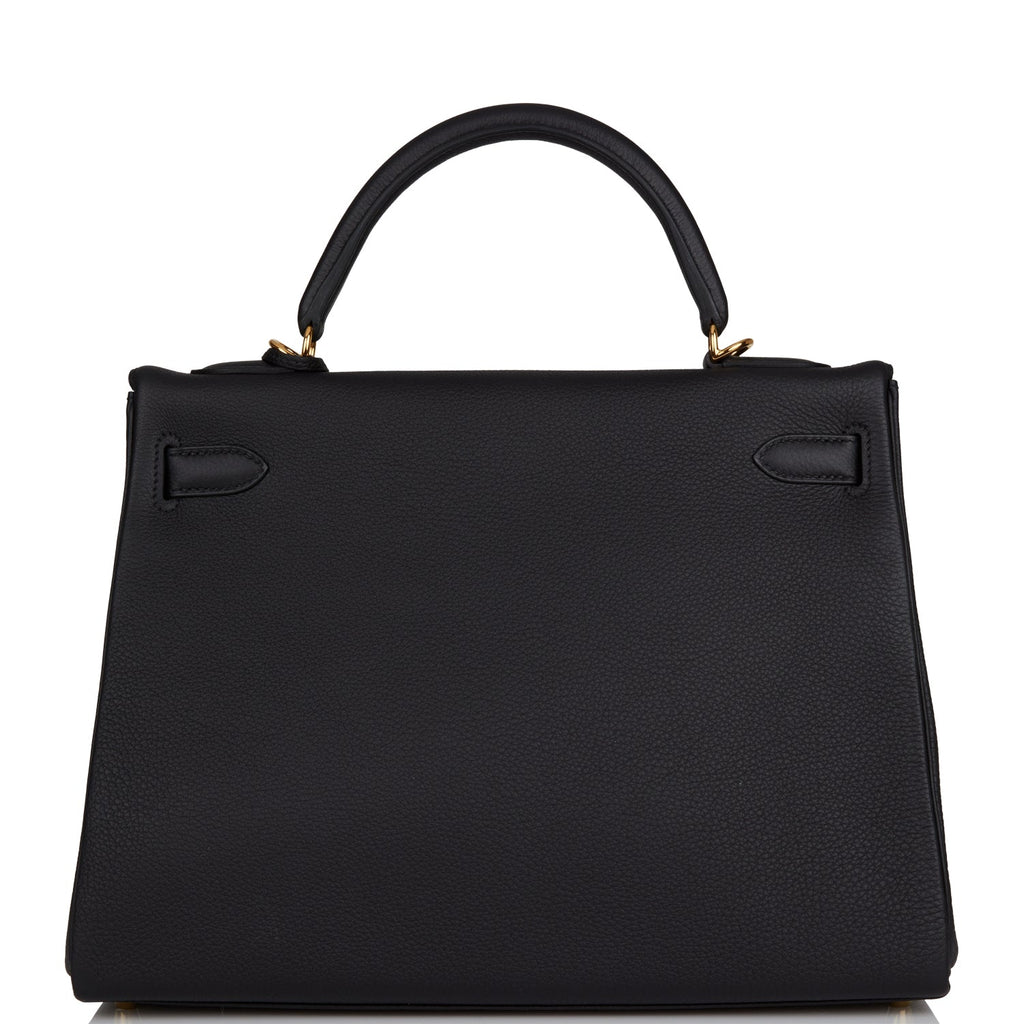Hermes Kelly Retourne 32 Black Togo Gold Hardware