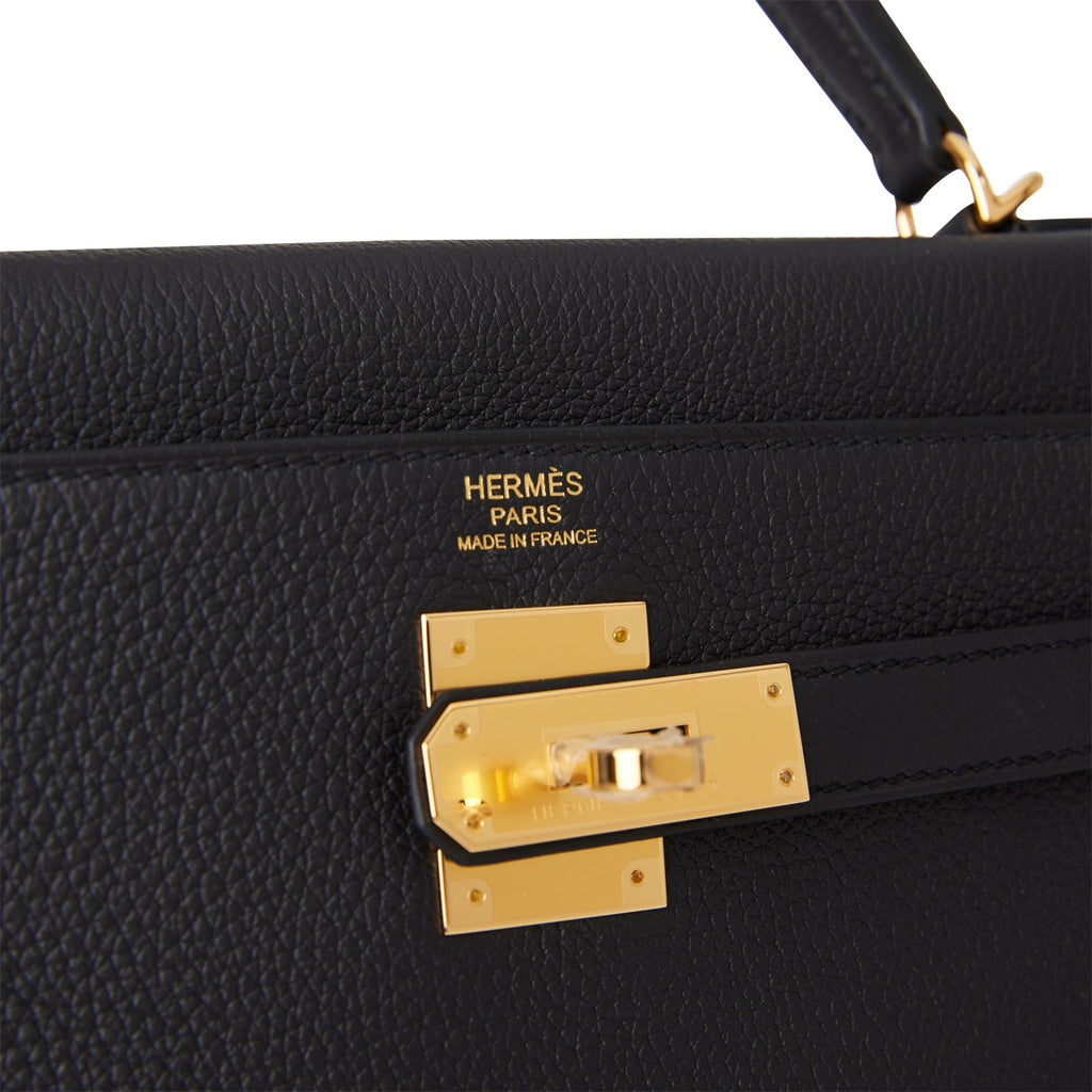 Hermes Kelly Retourne 32 Black Togo Gold Hardware