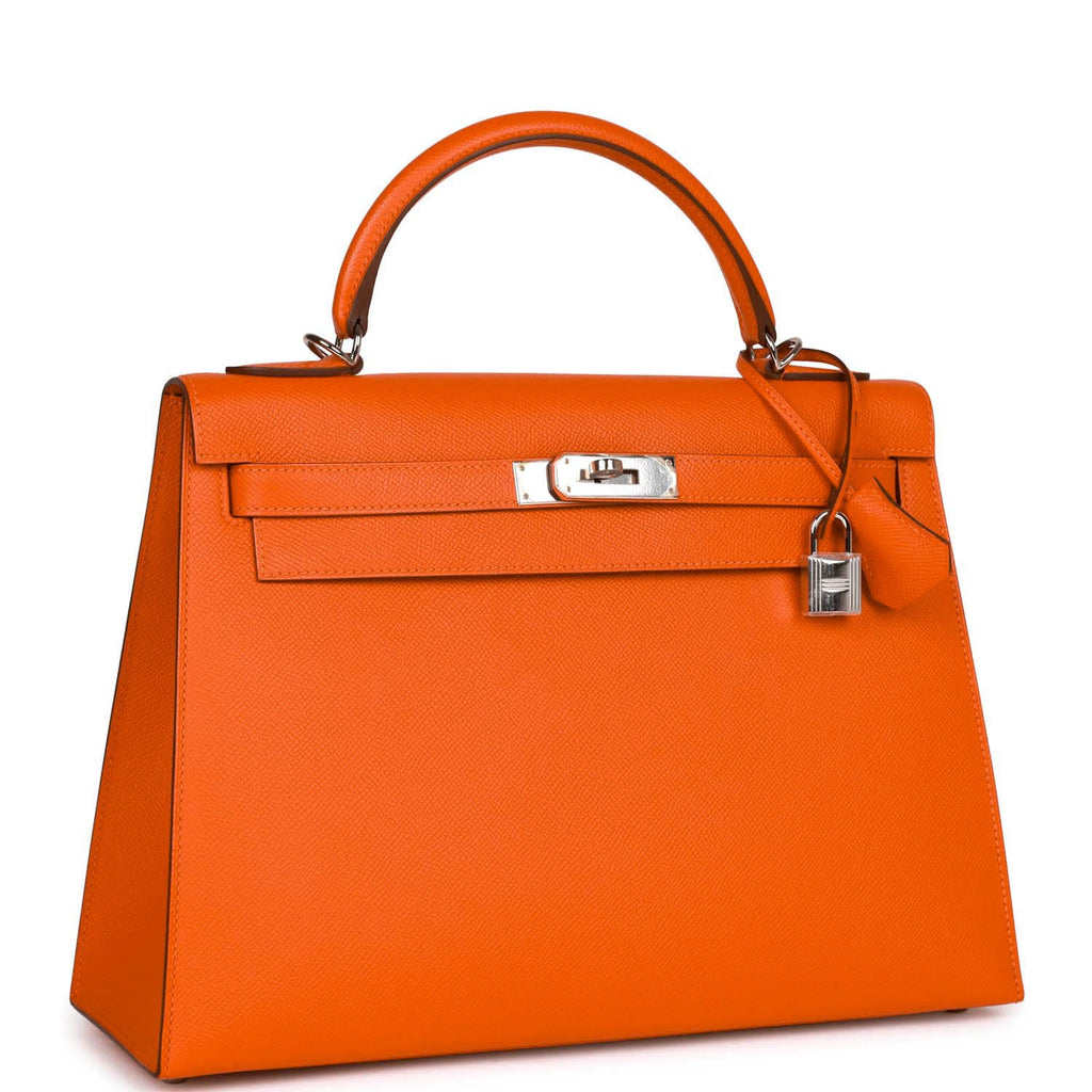 Pre-owned Hermes Kelly Sellier 32 Feu Epsom Palladium Hardware