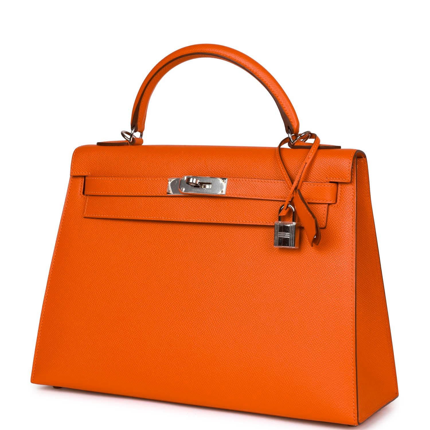 Pre-owned Hermes Kelly Sellier 32 Feu Epsom Palladium Hardware