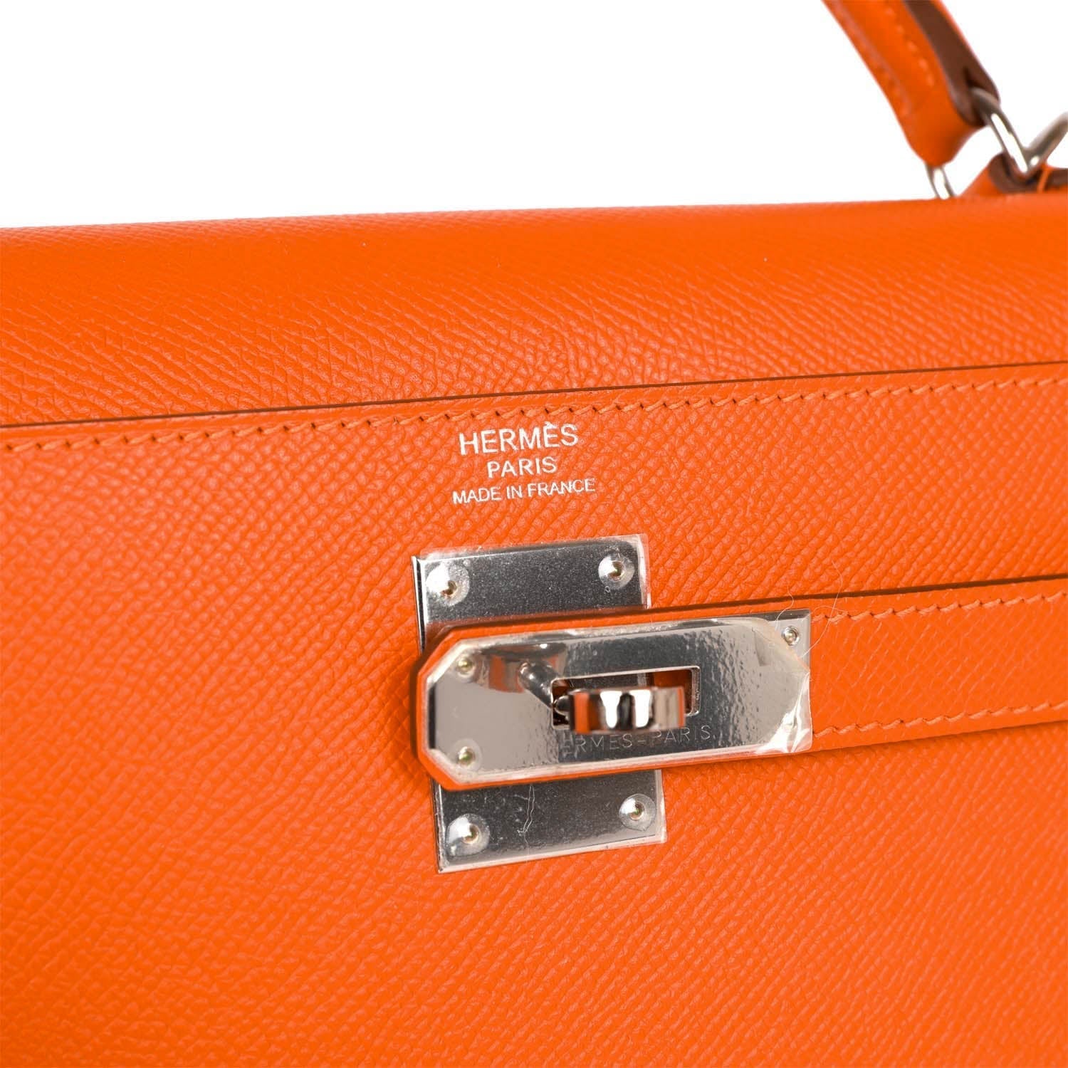 Pre-owned Hermes Kelly Sellier 32 Feu Epsom Palladium Hardware