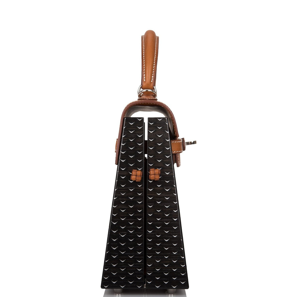 Hermes Fauve Barenia and Natural Wood "Kelly Wood" 22cm Palladium Hardware
