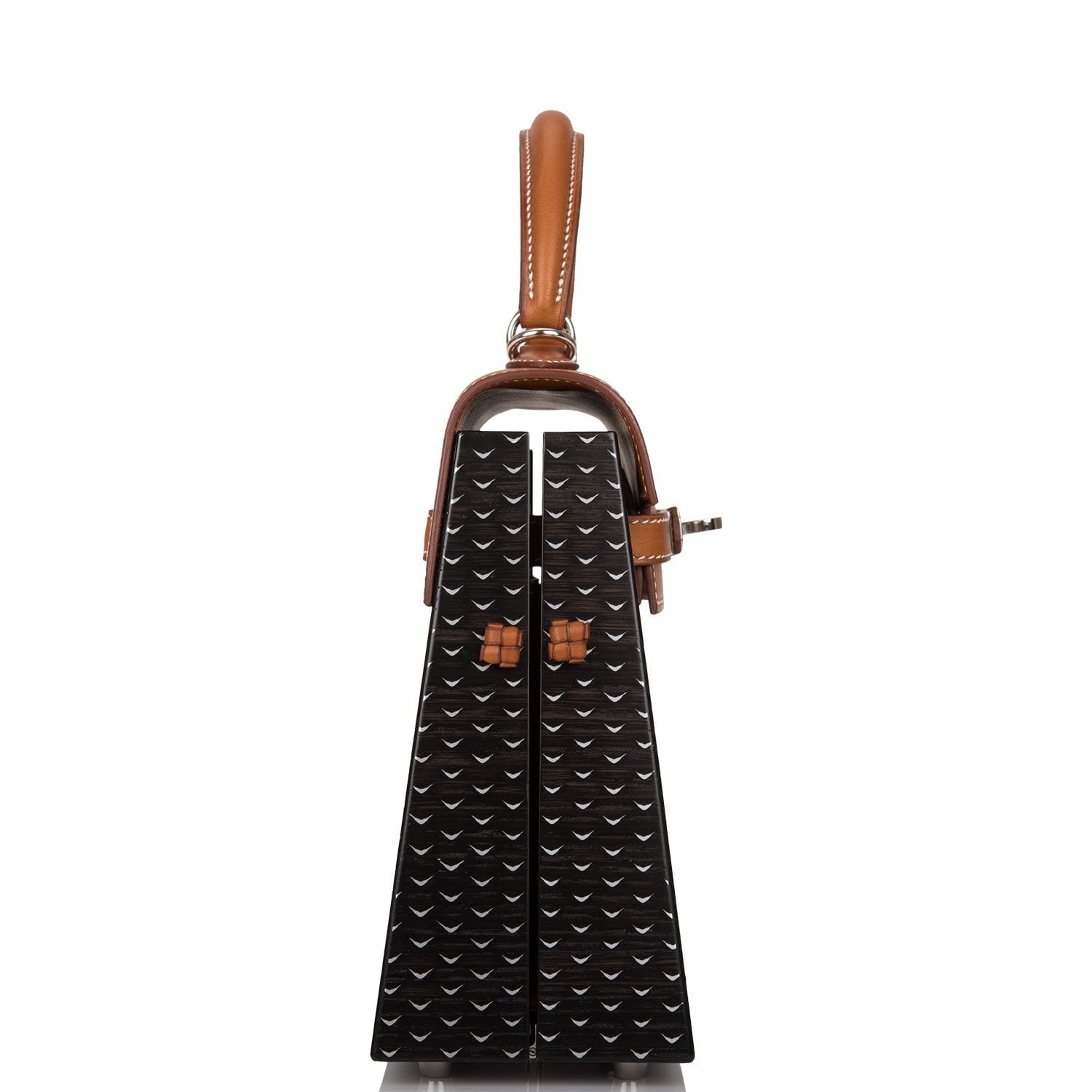 Hermes Fauve Barenia and Natural Wood "Kelly Wood" 22cm Palladium Hardware