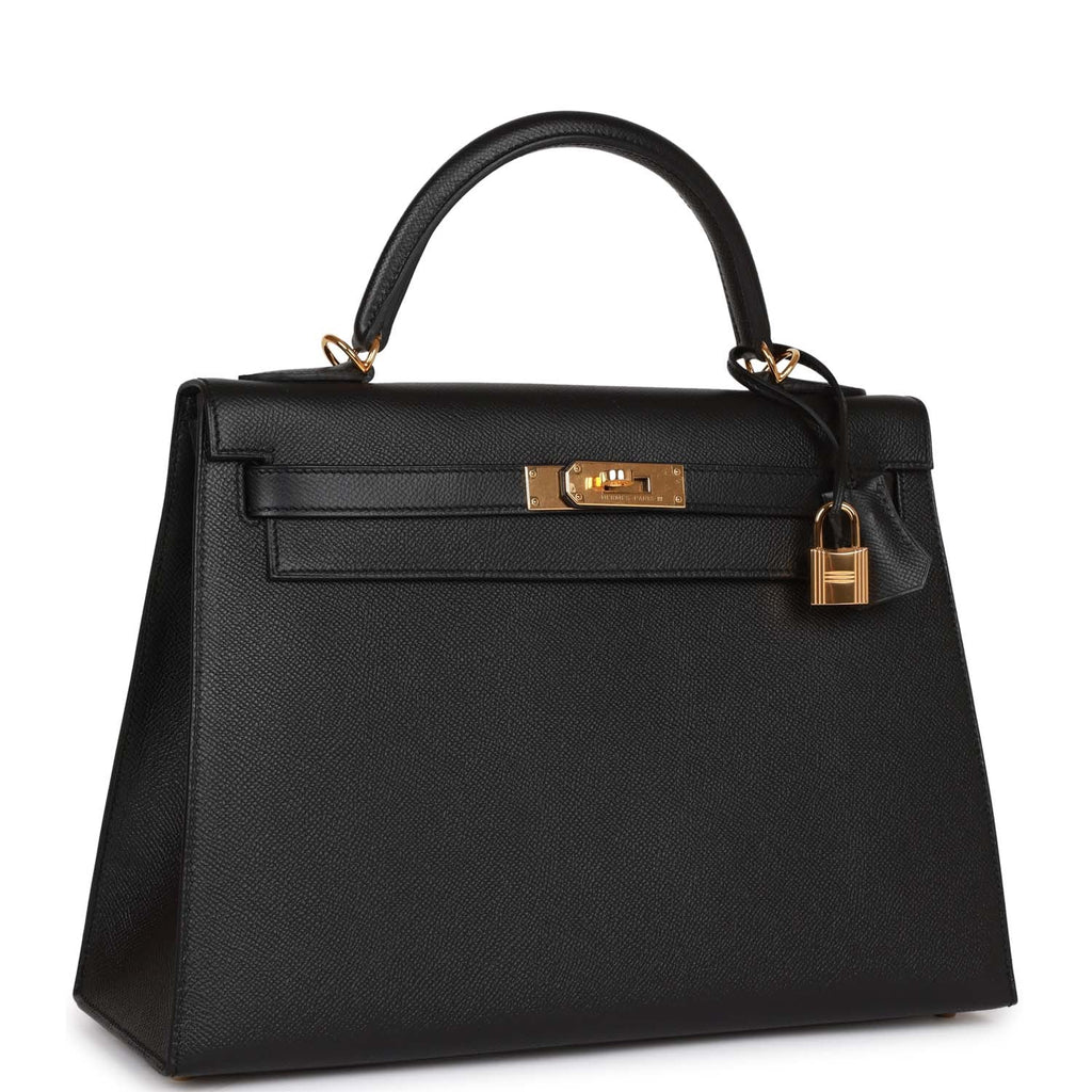 Pre-owned Hermes Kelly Sellier 32 Black Epsom Gold Hardware