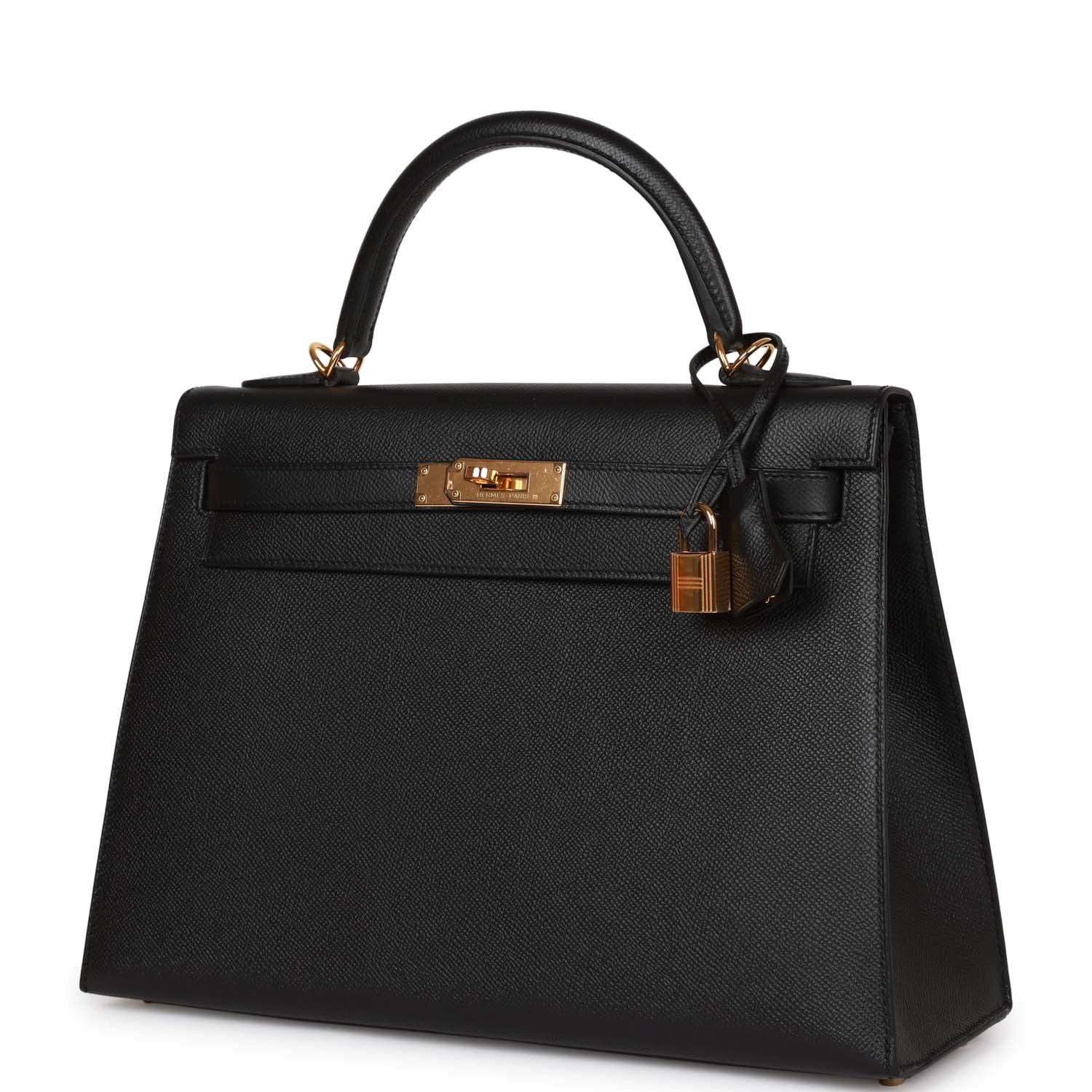 Pre-owned Hermes Kelly Sellier 32 Black Epsom Gold Hardware