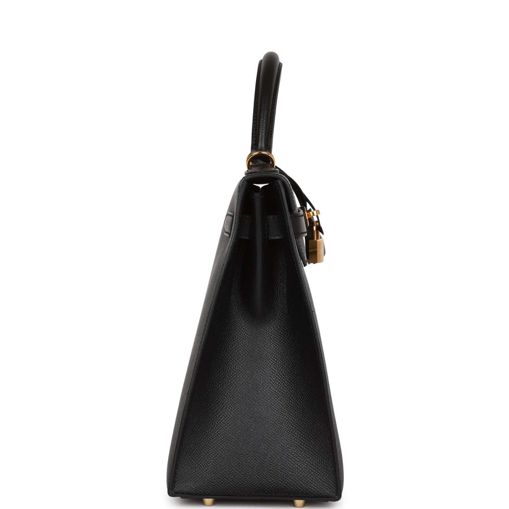 Pre-owned Hermes Kelly Sellier 32 Black Epsom Gold Hardware