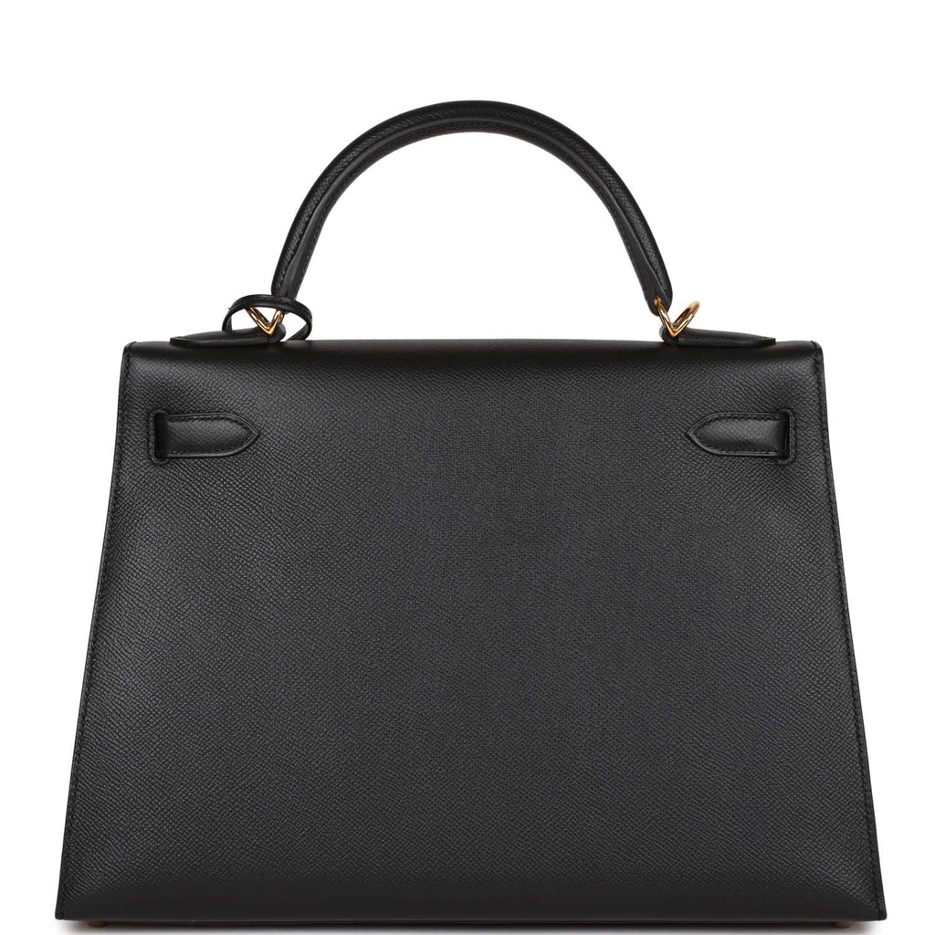 Pre-owned Hermes Kelly Sellier 32 Black Epsom Gold Hardware