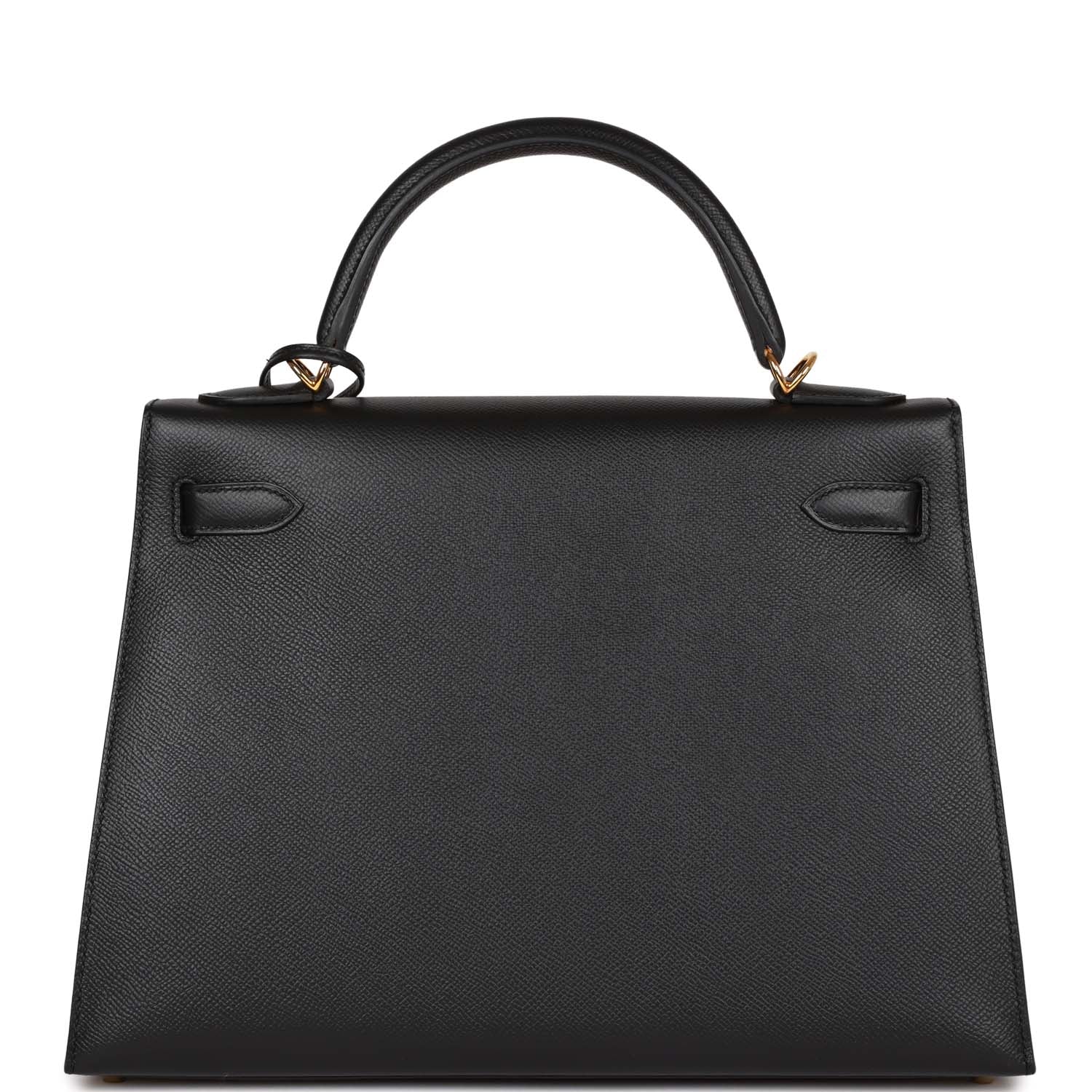 Pre-owned Hermes Kelly Sellier 32 Black Epsom Gold Hardware