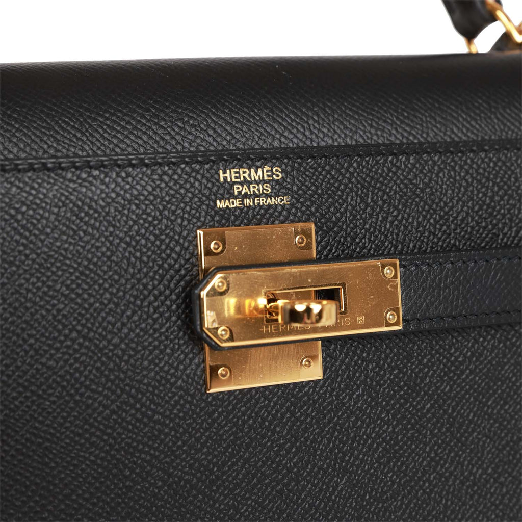Pre-owned Hermes Kelly Sellier 32 Black Epsom Gold Hardware