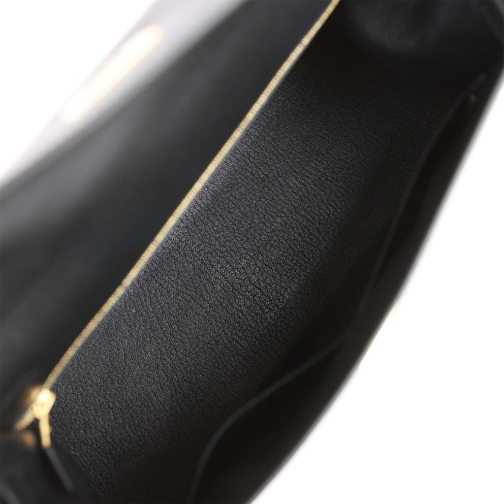 Pre-owned Hermes Kelly Sellier 32 Black Epsom Gold Hardware