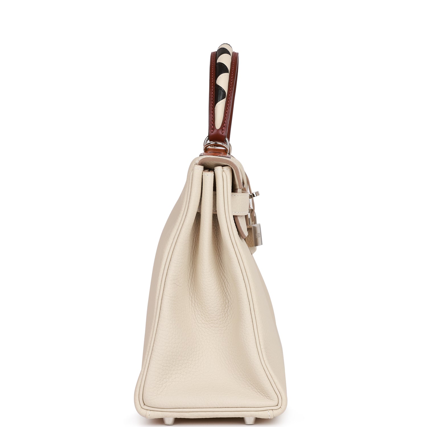Pre-owned Hermes Kelly Retourne 28 Craie Au Gallop Togo Palladium Hardware