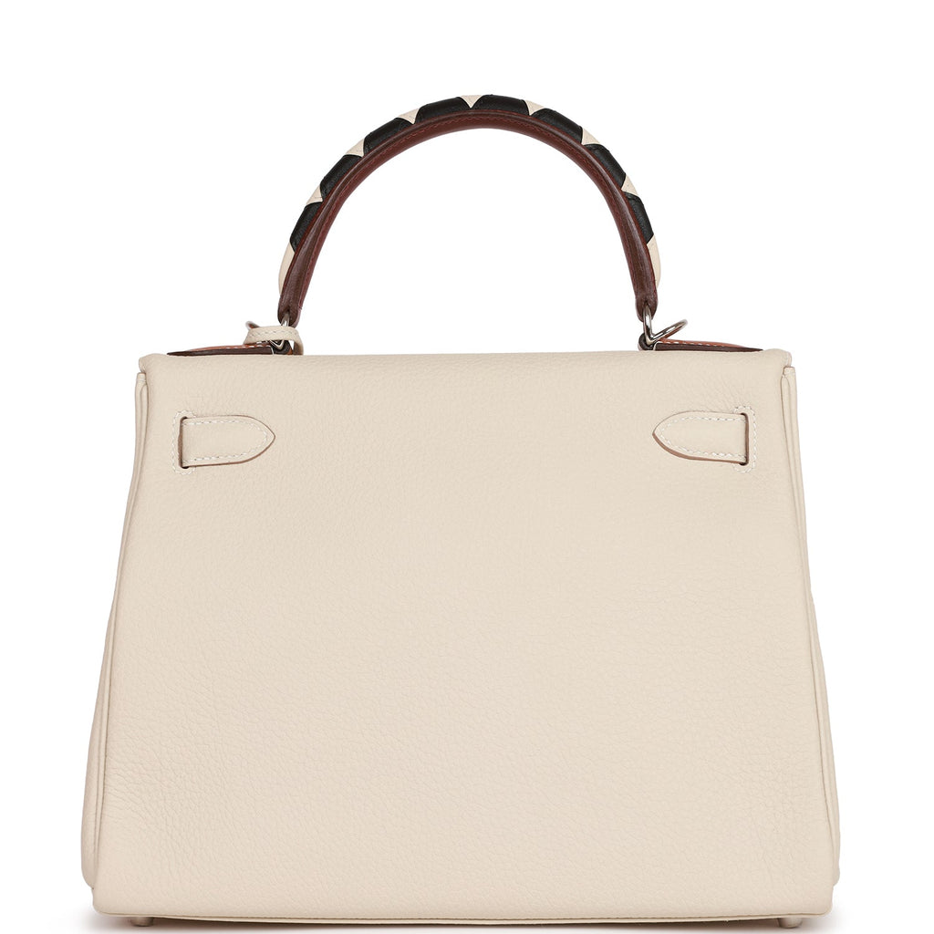 Pre-owned Hermes Kelly Retourne 28 Craie Au Gallop Togo Palladium Hardware
