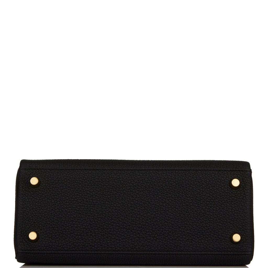Hermes Kelly Retourne 25 Black Togo and Lizard Touch Gold Hardware