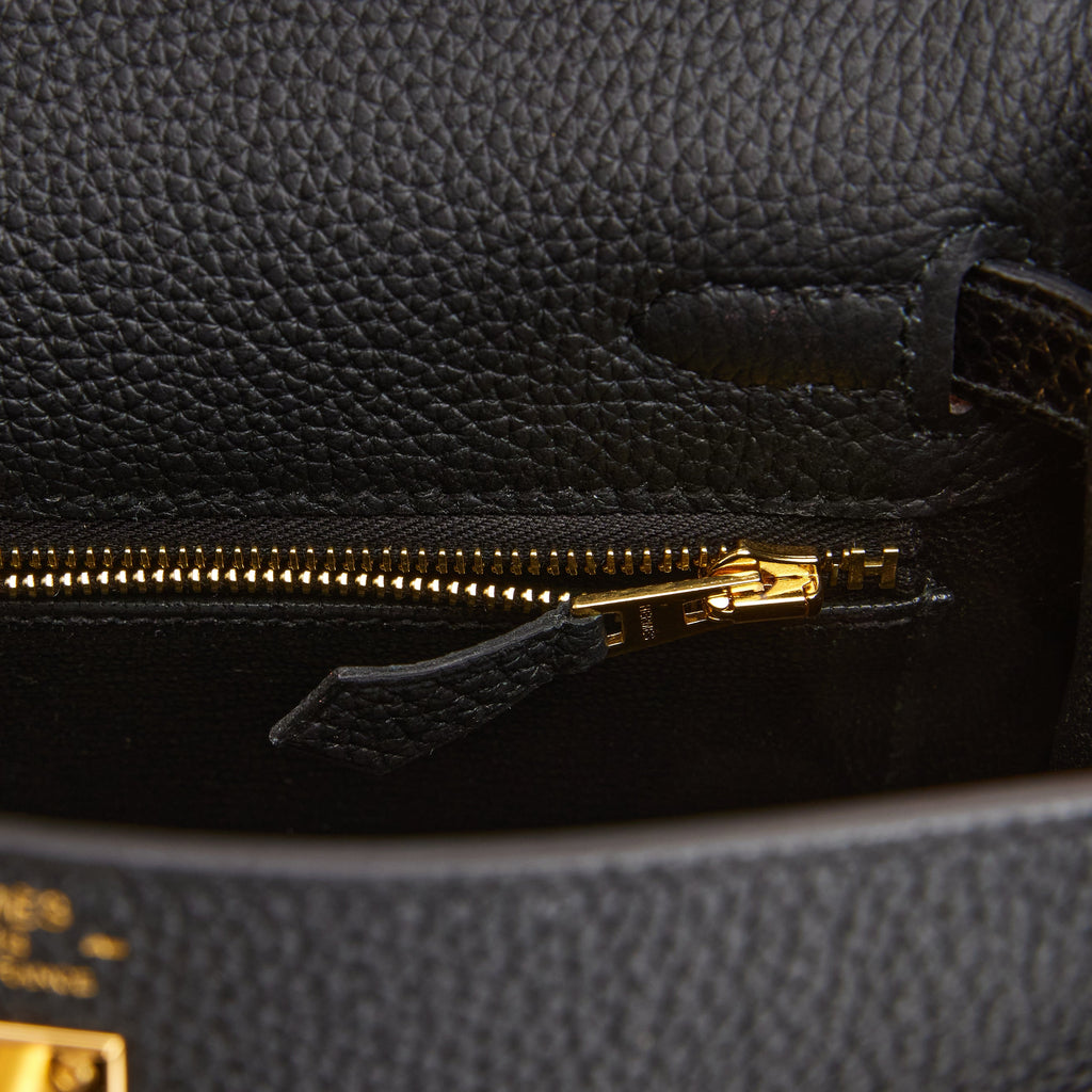 Hermes Kelly Retourne 25 Black Togo and Lizard Touch Gold Hardware