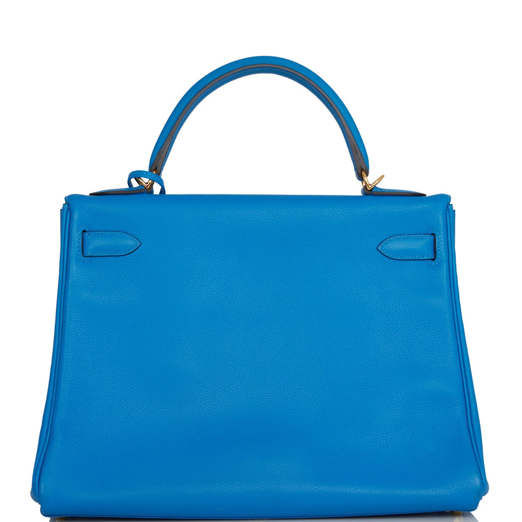 Pre-owned Hermes Kelly Retourne 32 Bleu Hydra Evercolor Gold Hardware