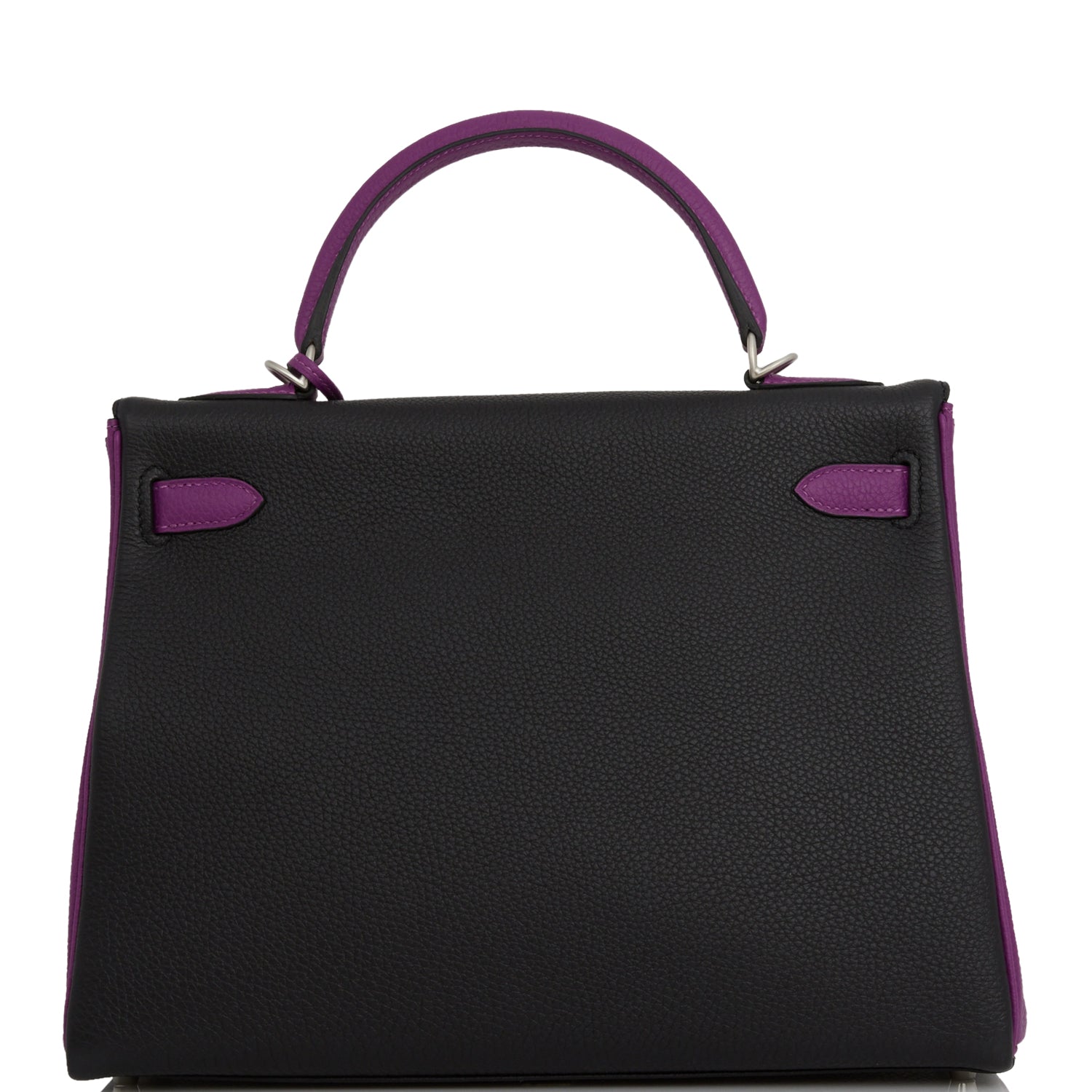 Hermes Special Order (HSS) Kelly Retourne 32 Black and Anemone Togo Brushed Palladium Hardware