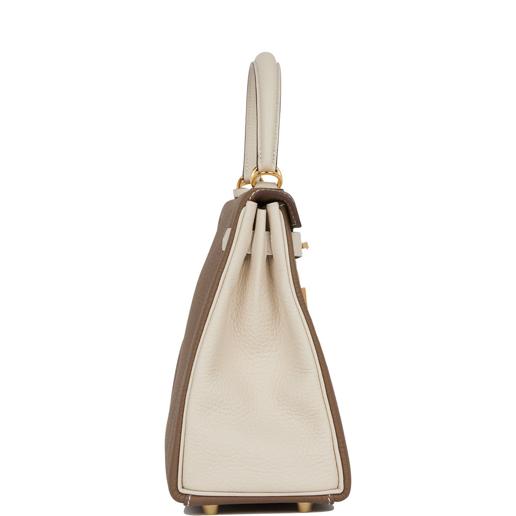 Hermes Special Order (HSS) Kelly Retourne 25 Etoupe and Craie Togo Gold Hardware