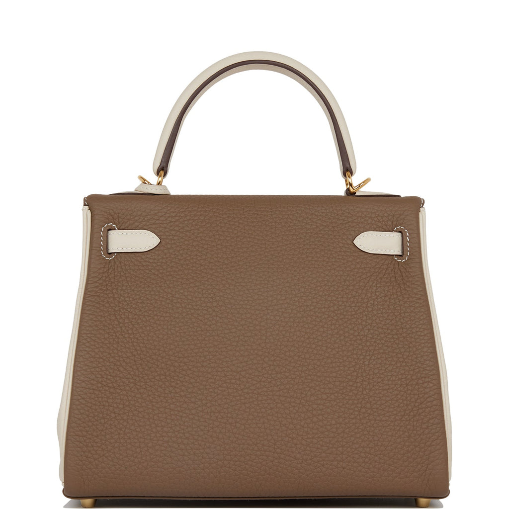 Hermes Special Order (HSS) Kelly Retourne 25 Etoupe and Craie Togo Gold Hardware