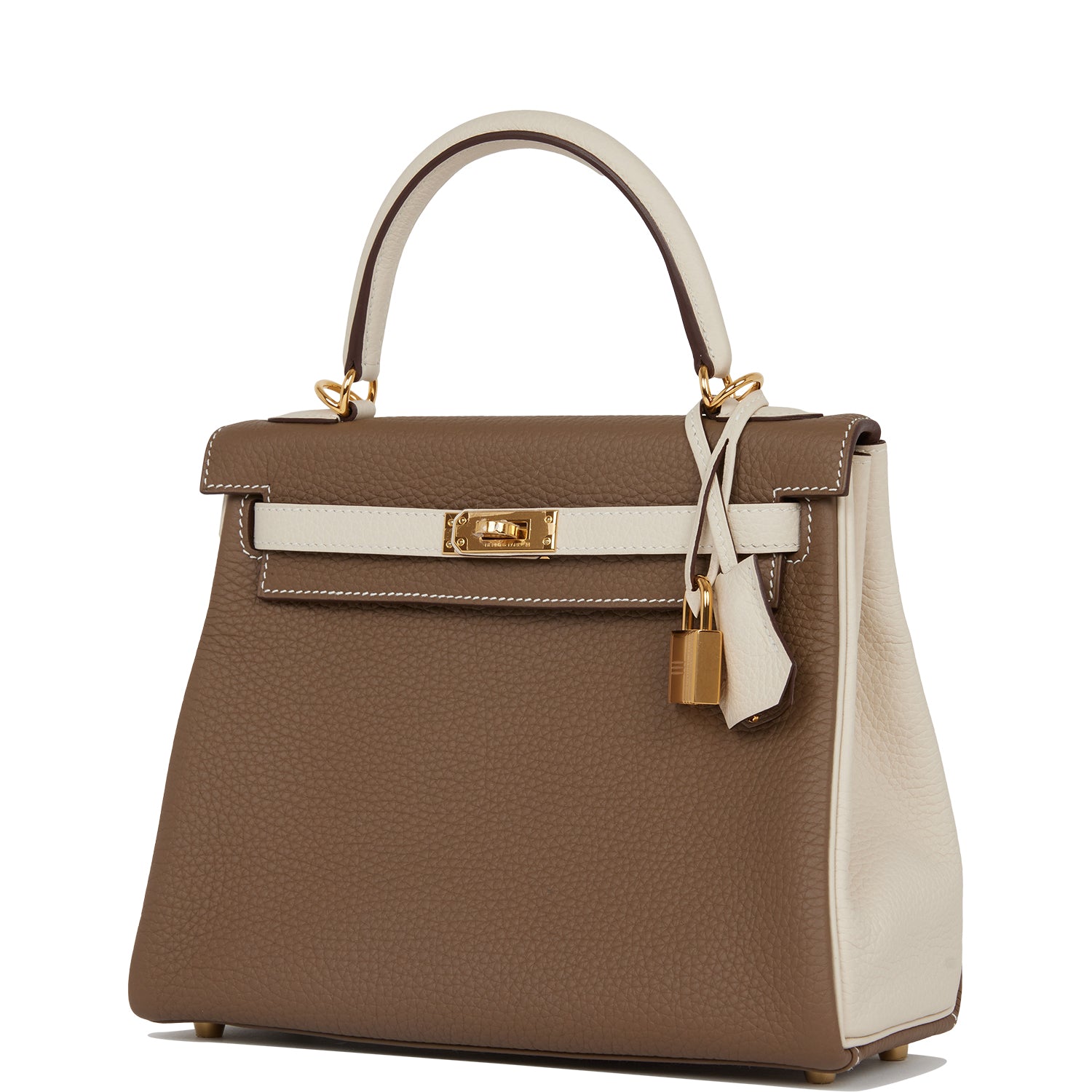 Hermes Special Order (HSS) Kelly Retourne 25 Etoupe and Craie Togo Gold Hardware