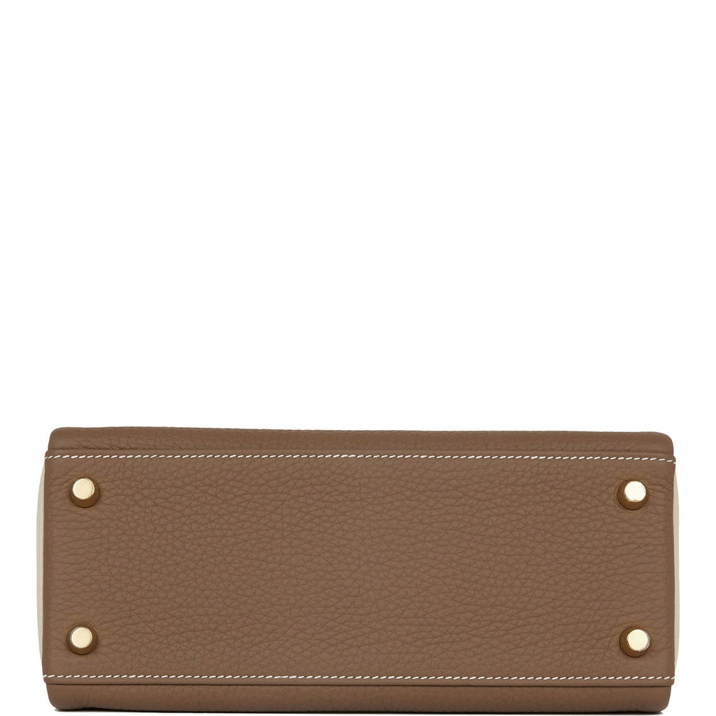 Hermes Special Order (HSS) Kelly Retourne 25 Etoupe and Craie Togo Gold Hardware