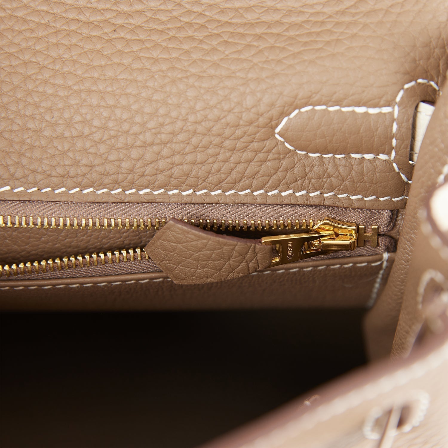 Hermes Special Order (HSS) Kelly Retourne 25 Etoupe and Craie Togo Gold Hardware
