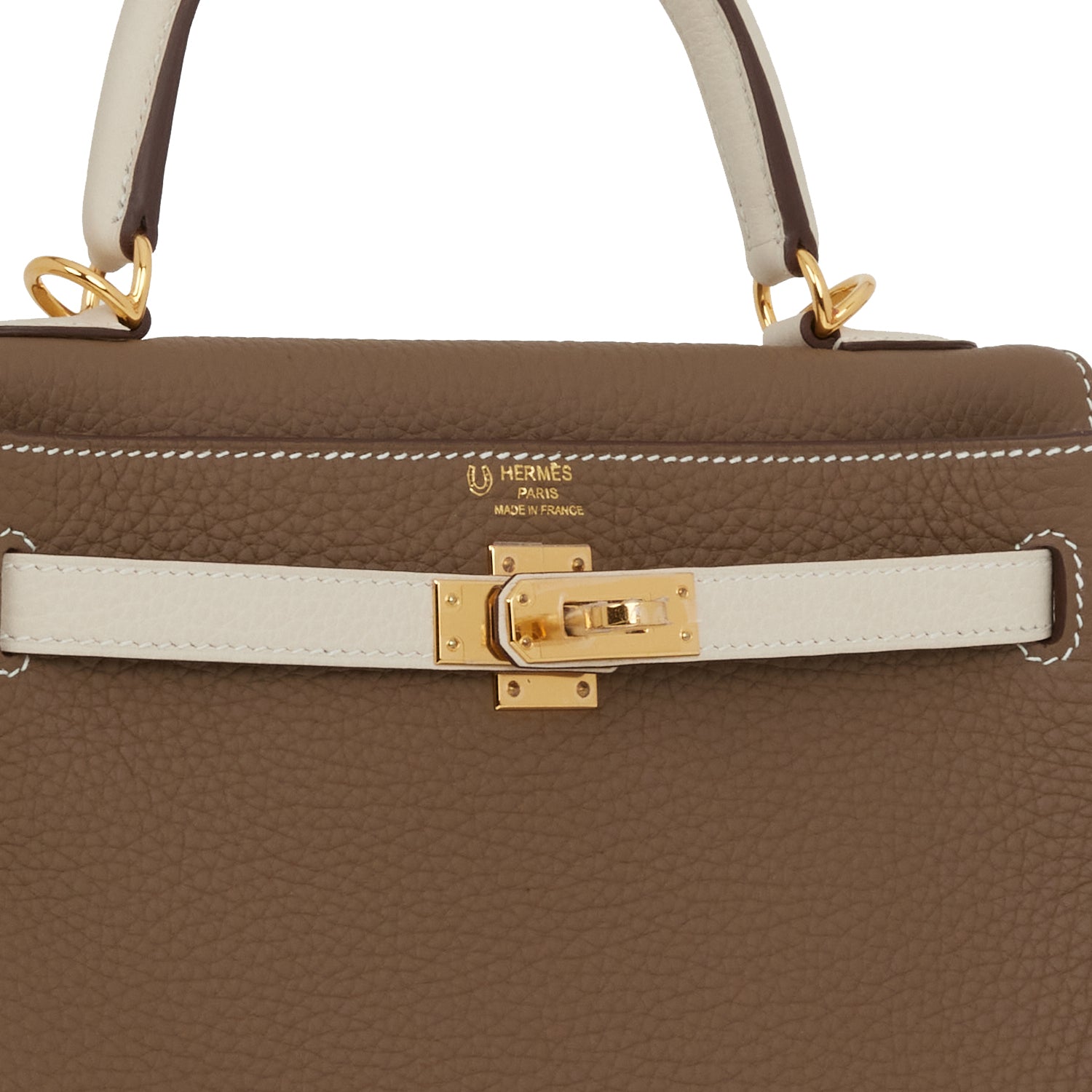 Hermes Special Order (HSS) Kelly Retourne 25 Etoupe and Craie Togo Gold Hardware